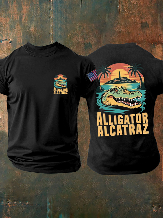 Men's Retro Alligator Alcatraz Funny Florida Everglades Dark Humor T-shirt