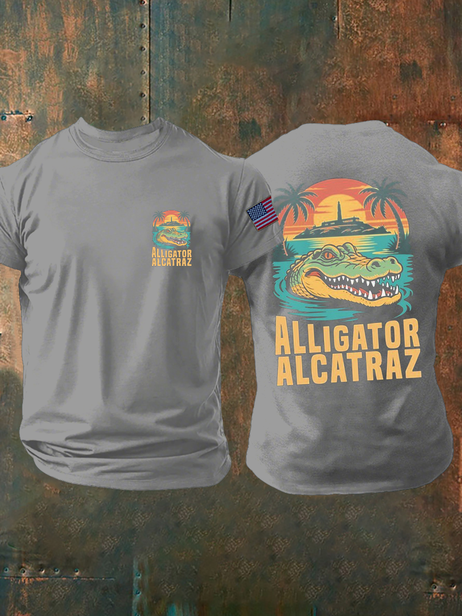Men's Retro Alligator Alcatraz Funny Florida Everglades Dark Humor T-shirt