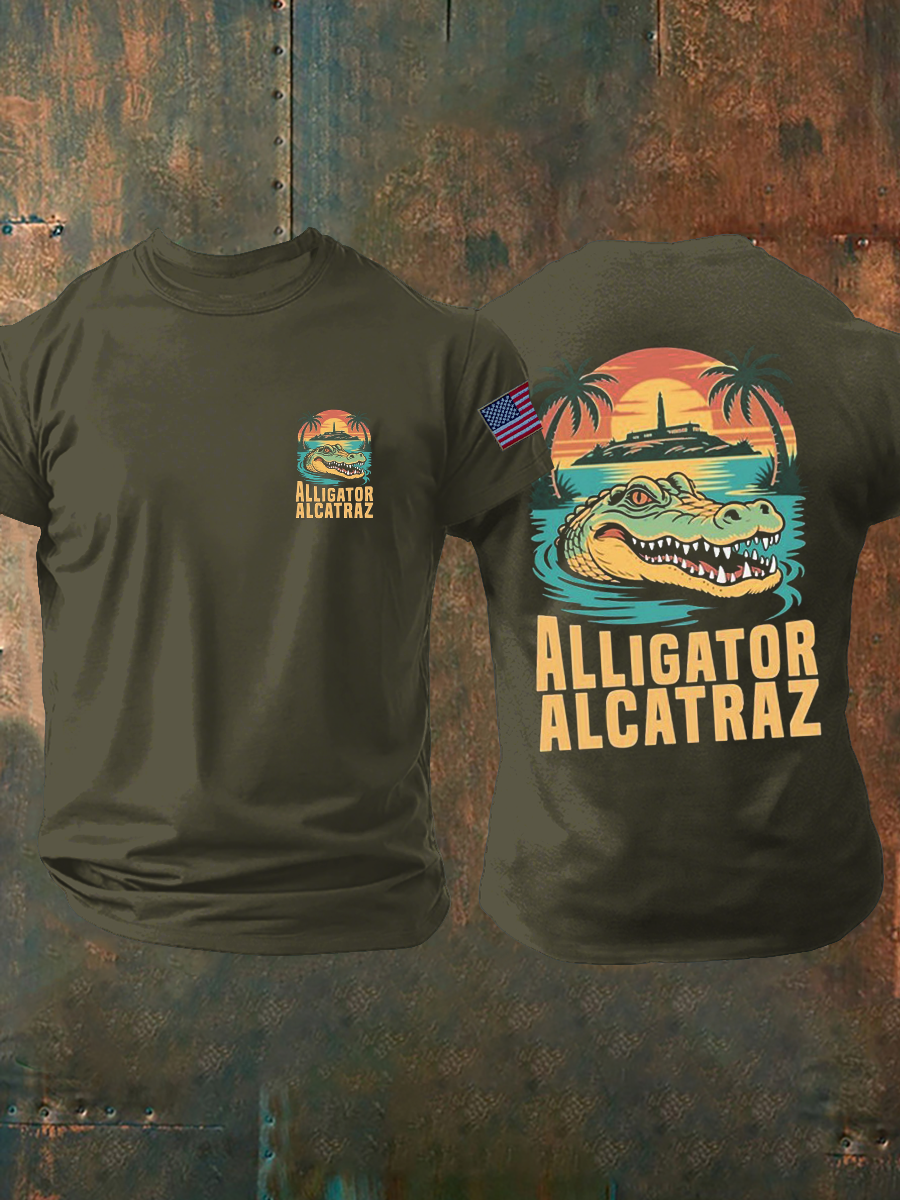 Men's Retro Alligator Alcatraz Funny Florida Everglades Dark Humor T-shirt