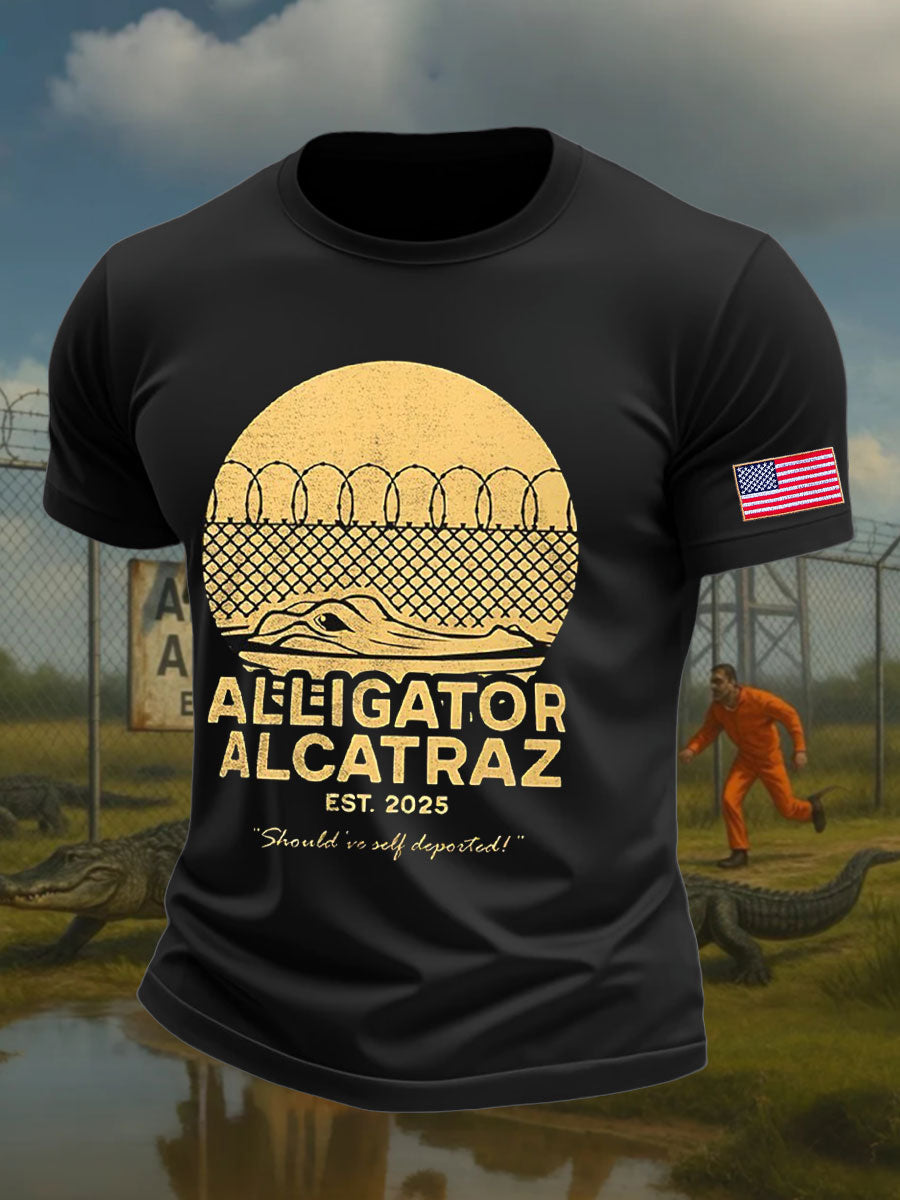 Men's Alligator Alcatraz Funny Florida Everglades Dark Humor Printed T-shirt