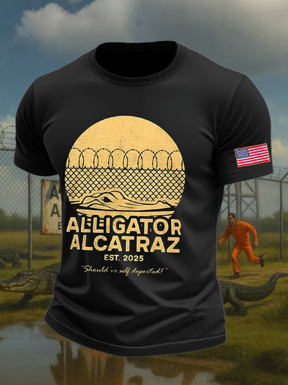 Men's Alligator Alcatraz Funny Florida Everglades Dark Humor Printed T-shirt
