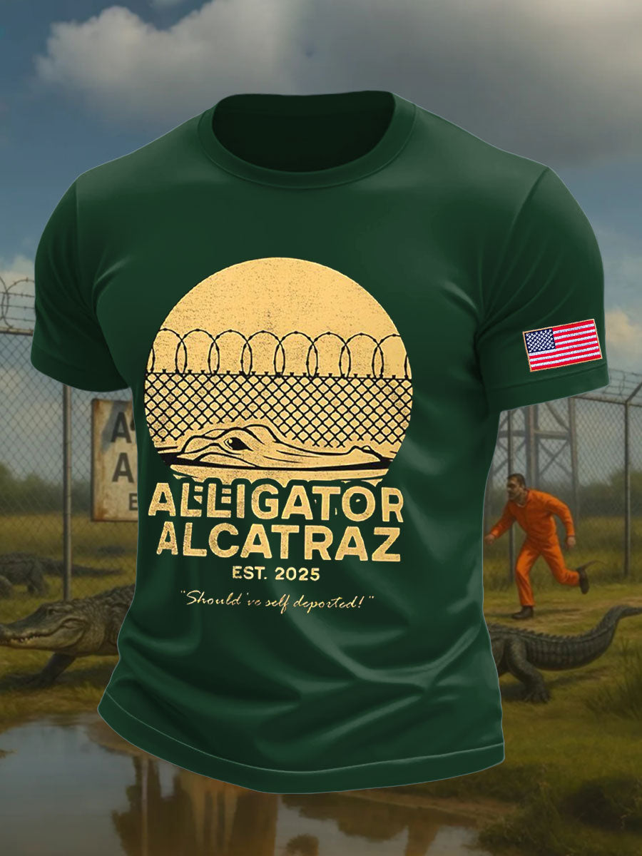 Men's Alligator Alcatraz Funny Florida Everglades Dark Humor Printed T-shirt