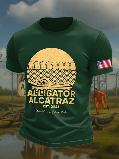 Men's Alligator Alcatraz Funny Florida Everglades Dark Humor Printed T-shirt