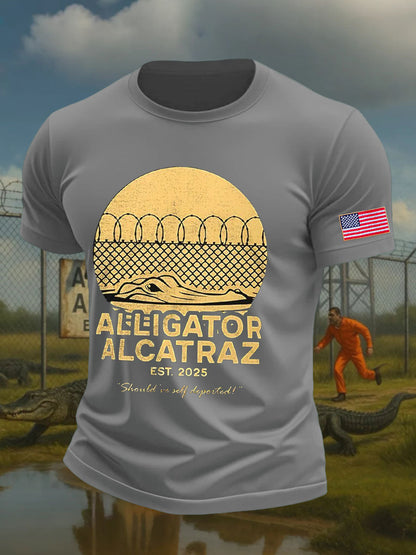 Men's Alligator Alcatraz Funny Florida Everglades Dark Humor Printed T-shirt