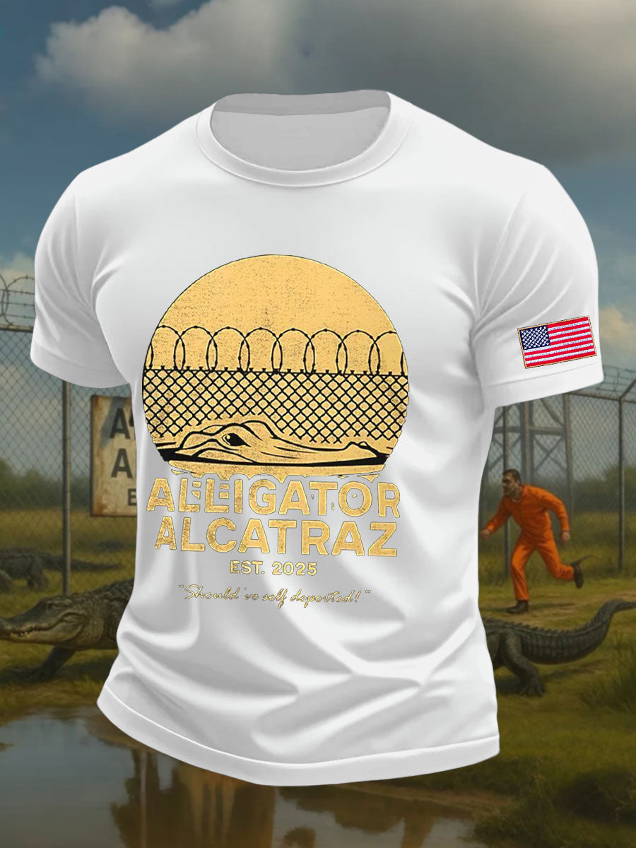 Men's Alligator Alcatraz Funny Florida Everglades Dark Humor Printed T-shirt