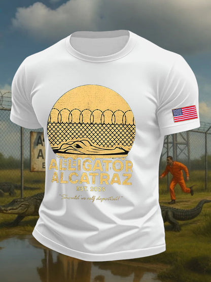 Men's Alligator Alcatraz Funny Florida Everglades Dark Humor Printed T-shirt