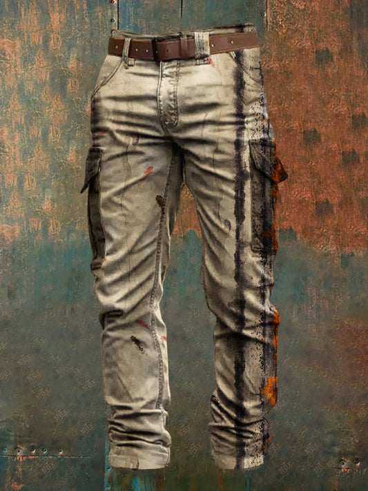 Men's Retro Vacation Business Art Print Casual Workwear Trousers