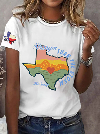 Women's Pray for  Hill Country Stronger than the Storm Printed Short Sleeve T-shirt