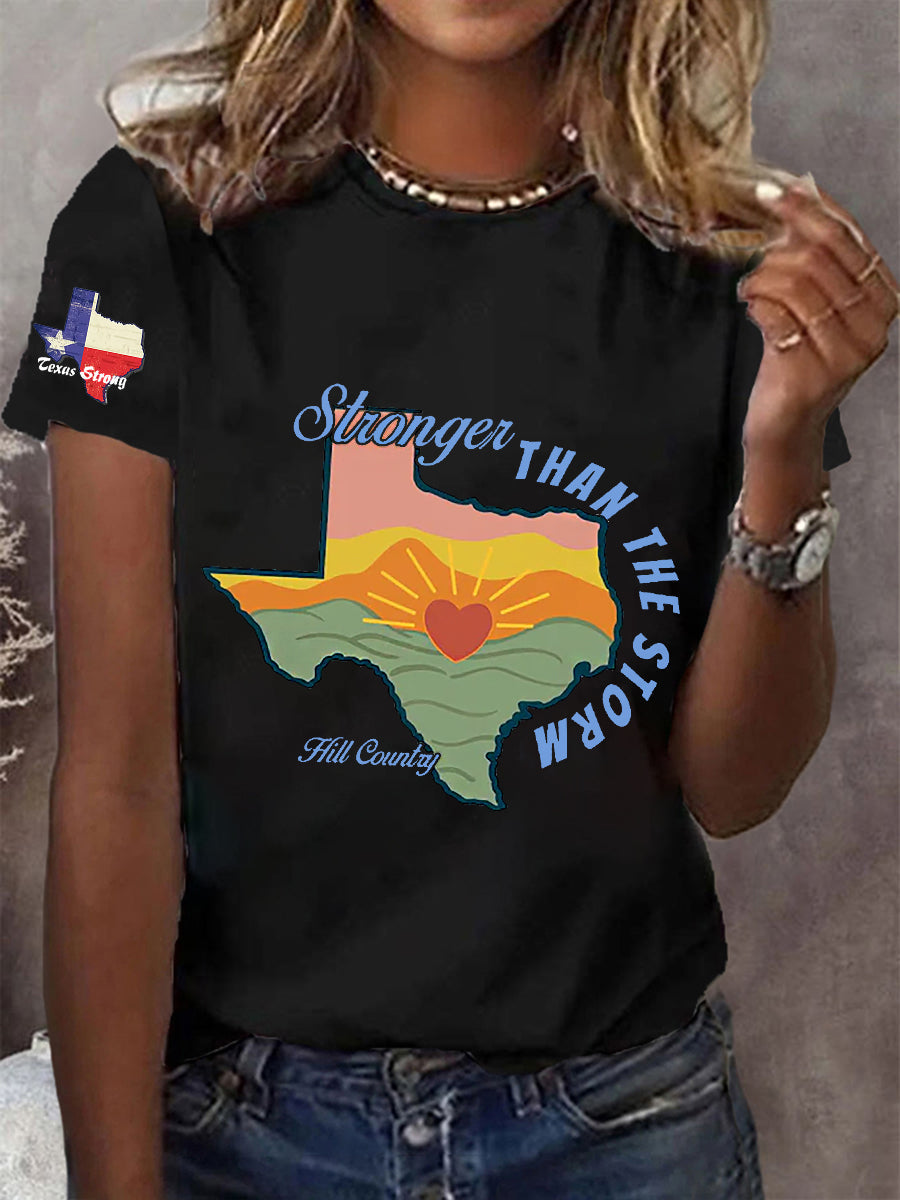 Women's Pray for  Hill Country Stronger than the Storm Printed Short Sleeve T-shirt