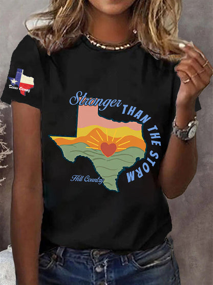 Women's Pray for  Hill Country Stronger than the Storm Printed Short Sleeve T-shirt