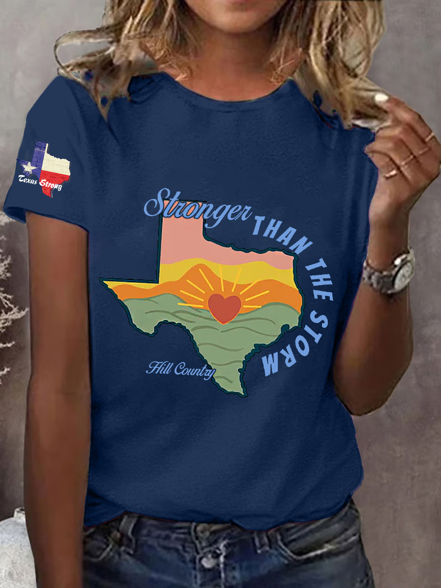 Women's Pray for  Hill Country Stronger than the Storm Printed Short Sleeve T-shirt