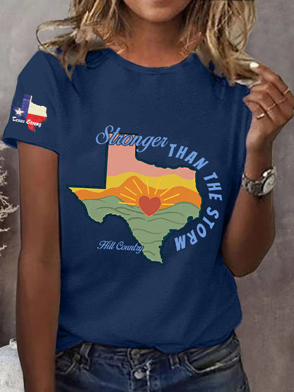 Women's Pray for  Hill Country Stronger than the Storm Printed Short Sleeve T-shirt