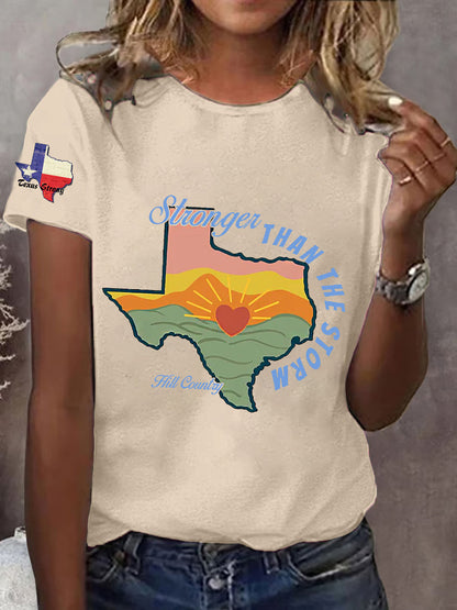 Women's Pray for  Hill Country Stronger than the Storm Printed Short Sleeve T-shirt