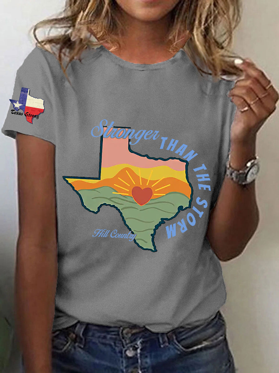 Women's Pray for  Hill Country Stronger than the Storm Printed Short Sleeve T-shirt