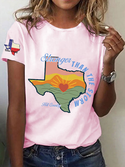 Women's Pray for  Hill Country Stronger than the Storm Printed Short Sleeve T-shirt