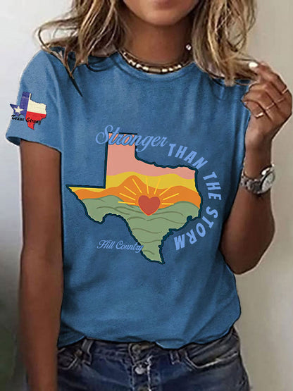 Women's Pray for  Hill Country Stronger than the Storm Printed Short Sleeve T-shirt