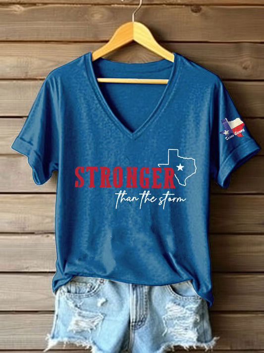 Women's Pray for Kerr County-Texas Stronger than the Storm Printed Short Sleeve T-shirt