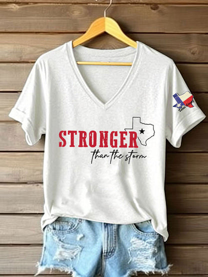 Women's Pray for Kerr County-Texas Stronger than the Storm Printed Short Sleeve T-shirt