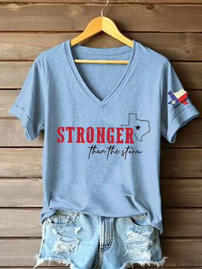 Women's Pray for Kerr County-Texas Stronger than the Storm Printed Short Sleeve T-shirt