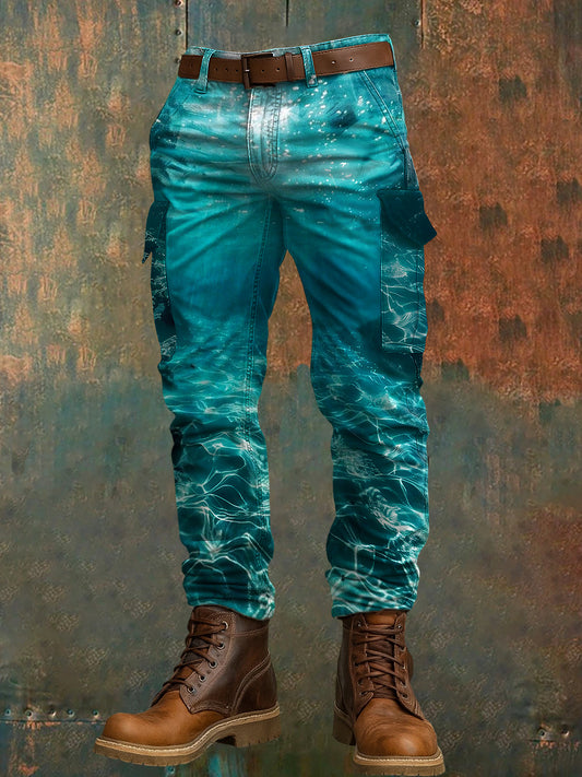 Men's Retro Vacation Business Art Print Casual Workwear Trousers