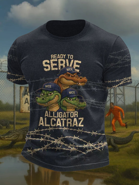 Men's Alligator Alcatraz Funny Florida Everglades Dark Humor Printed T-shirt
