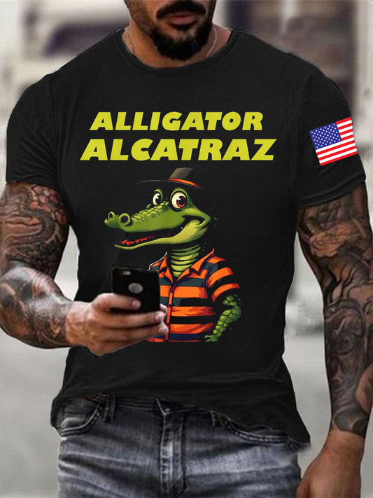 Men's Retro Alligator Alcatraz Funny Florida Everglades Dark Humor T-shirt