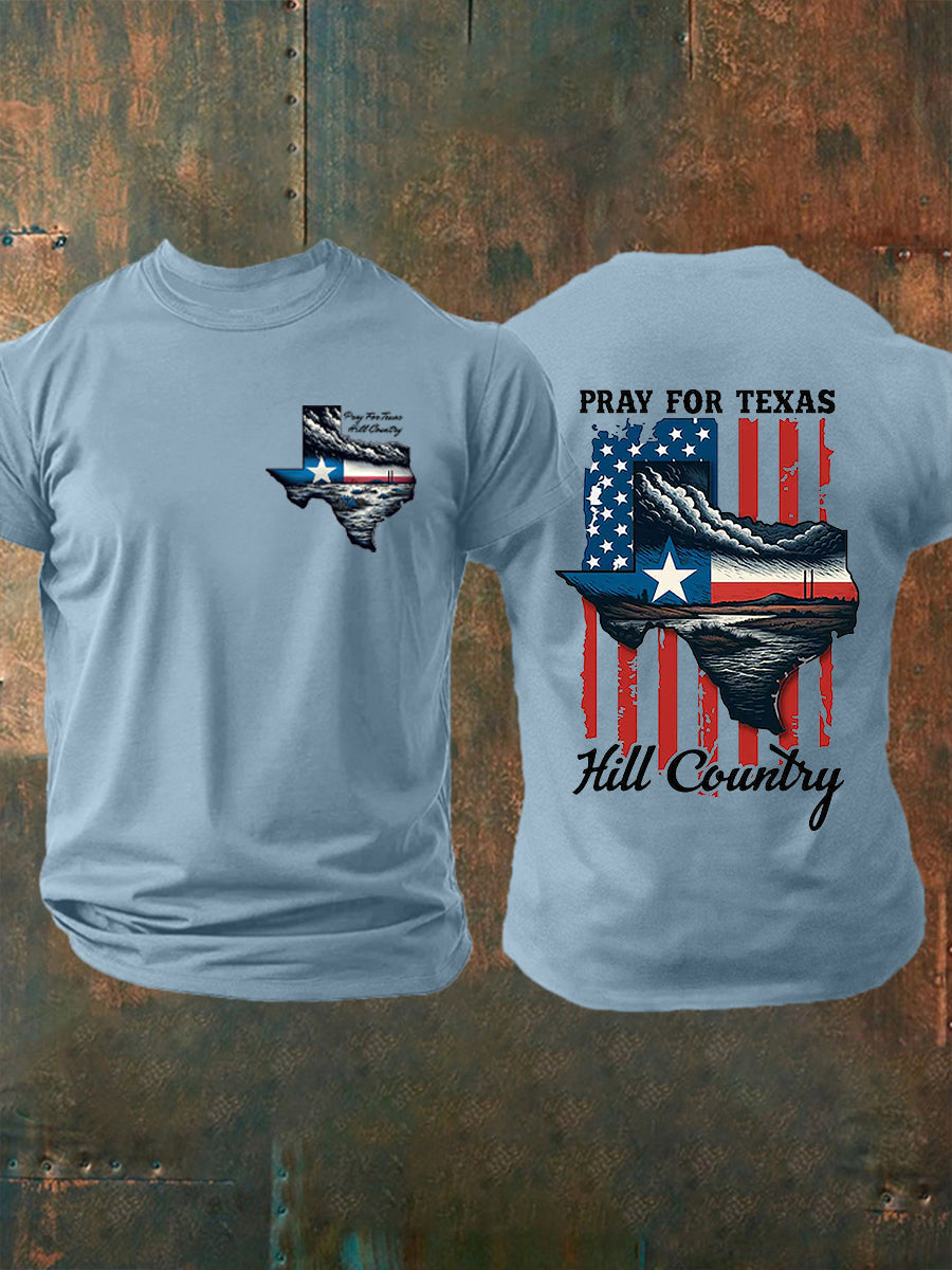 Men's Pray for Kill County-Texas Strong Printed Short Sleeve T-shirt