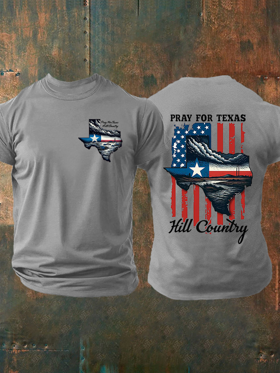 Men's Pray for Kill County-Texas Strong Printed Short Sleeve T-shirt