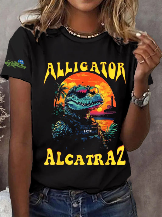 Women's Retro Alligator Alcatraz Funny Florida Everglades Dark Humor T-shirt