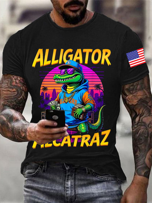 Men's Retro Alligator Alcatraz Funny Florida Everglades Dark Humor T-shirt