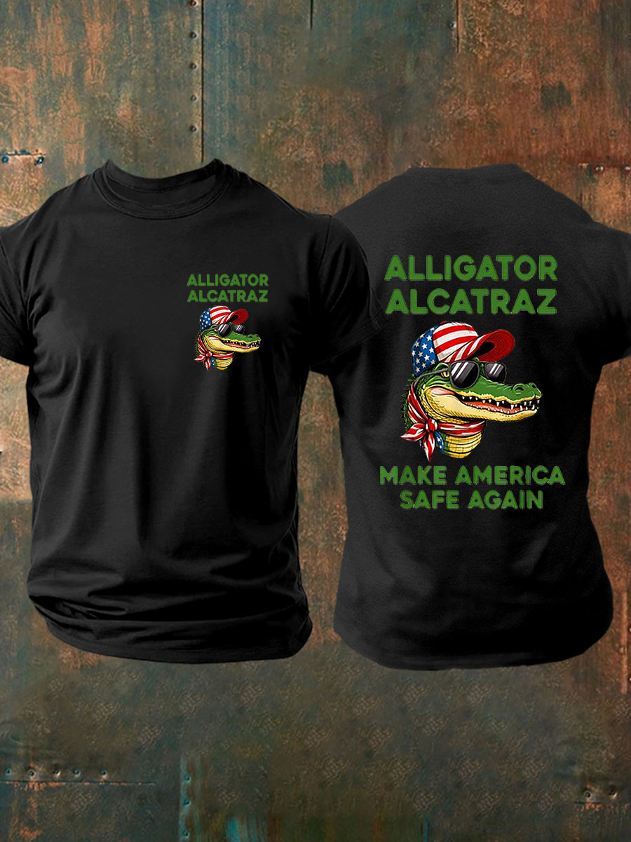 Men's Retro Alligator Alcatraz Funny Florida Everglades Dark Humor Short Sleeve Tee