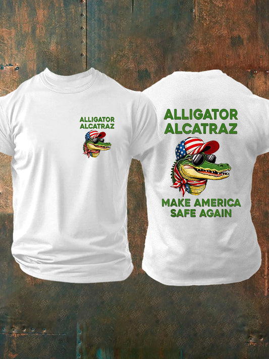 Men's Retro Alligator Alcatraz Funny Florida Everglades Dark Humor Short Sleeve Tee