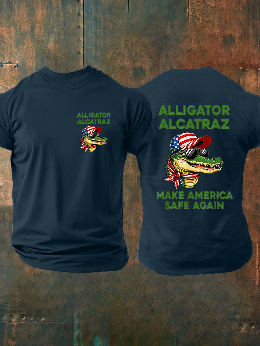 Men's Retro Alligator Alcatraz Funny Florida Everglades Dark Humor Short Sleeve Tee