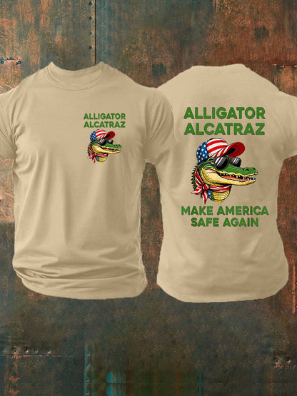 Men's Retro Alligator Alcatraz Funny Florida Everglades Dark Humor Short Sleeve Tee