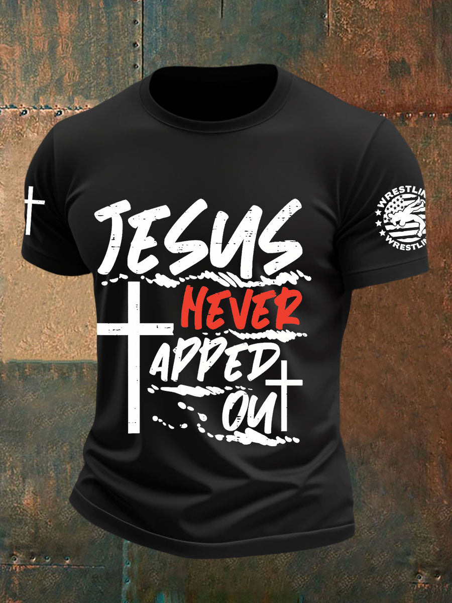 Men's Jesus Never Tapped Out Wrestling T-shirts