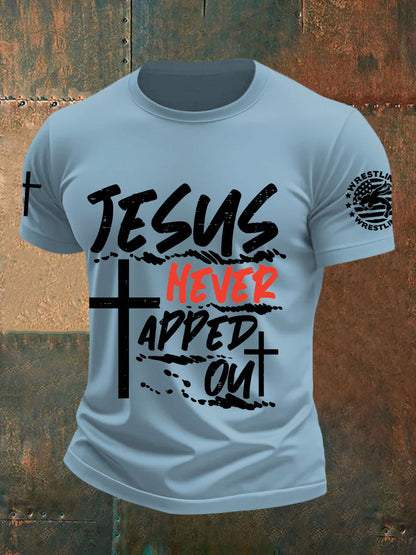 Men's Jesus Never Tapped Out Wrestling T-shirts