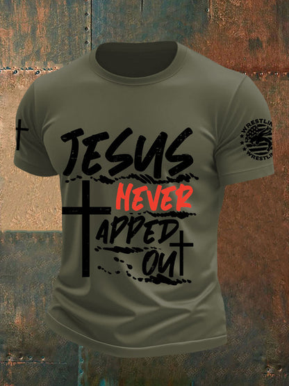 Men's Jesus Never Tapped Out Wrestling T-shirts