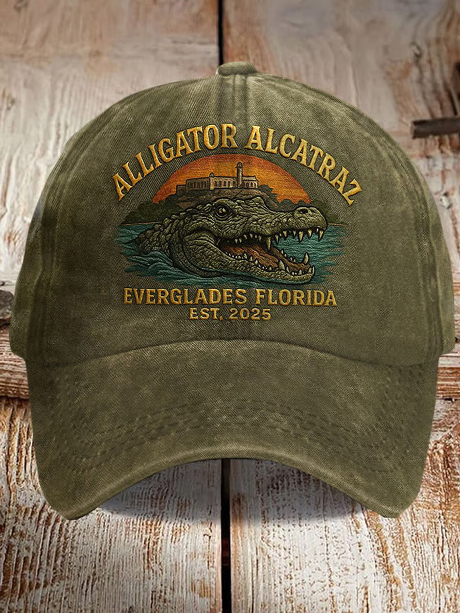 Unisex Retro Alligator Alcatraz Funny Florida Everglades Dark Humor Hat