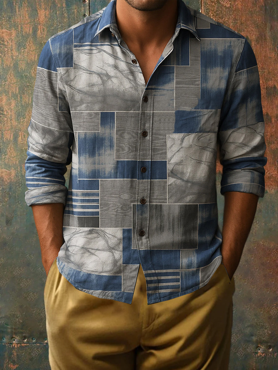 Men's Business Vacation Style Printed Casual Long-Sleeved Shirt