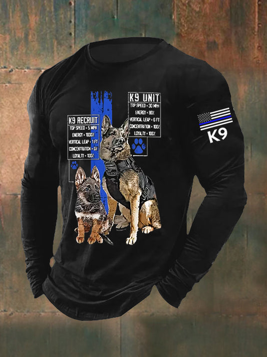 Men's Blue Line Patriotic K9 Police Officer Dog T-Shirt