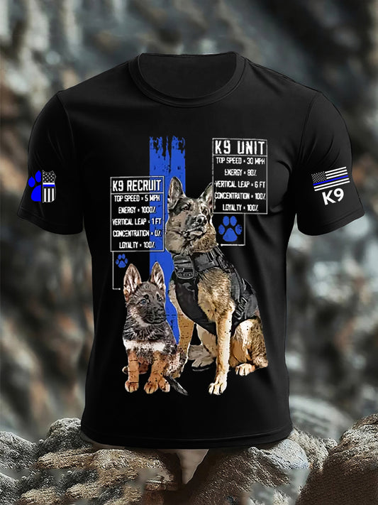 Men's Blue Line Patriotic K9 Police Officer Dog T-Shirt