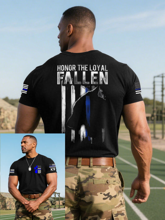 Men's Blue Line Patriotic K9 Police Officer Dog T-Shirt