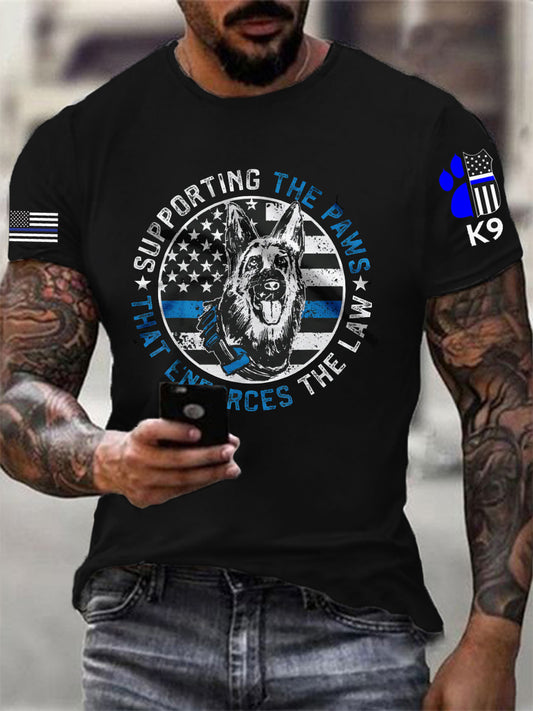 Men's Police Dog Funny Supporting The Paws K9 Police Officer T-Shirt