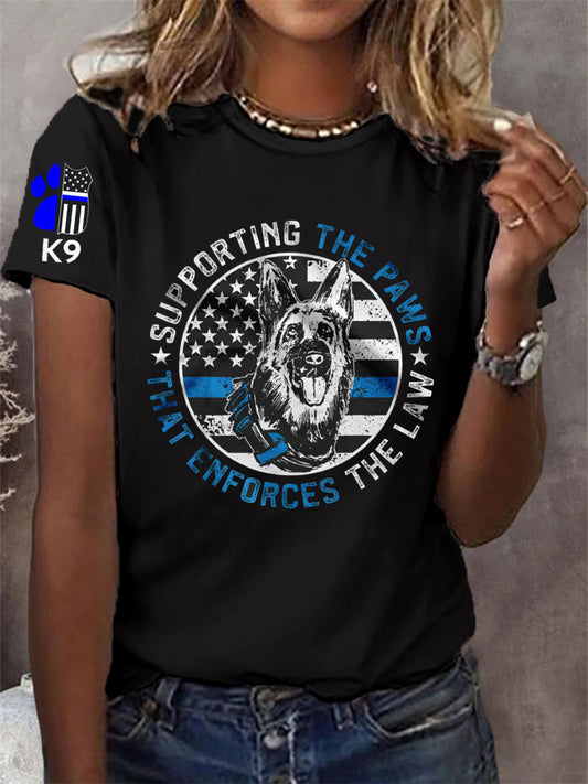 Women's Police Dog Funny Supporting The Paws K9 Police Officer T-Shirt