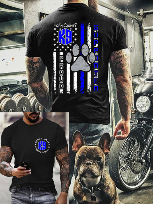 Men's Blue Line Patriotic K9 Police Officer Dog T-Shirt
