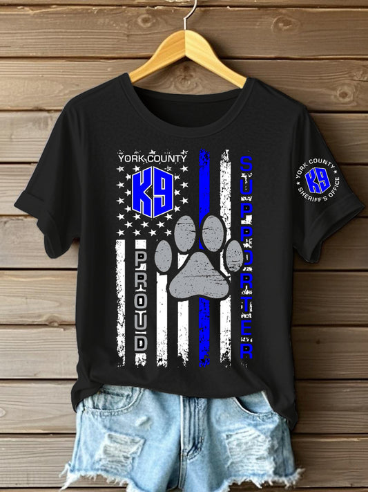 Women's Blue Line Patriotic K9 Police Officer Dog T-Shirt