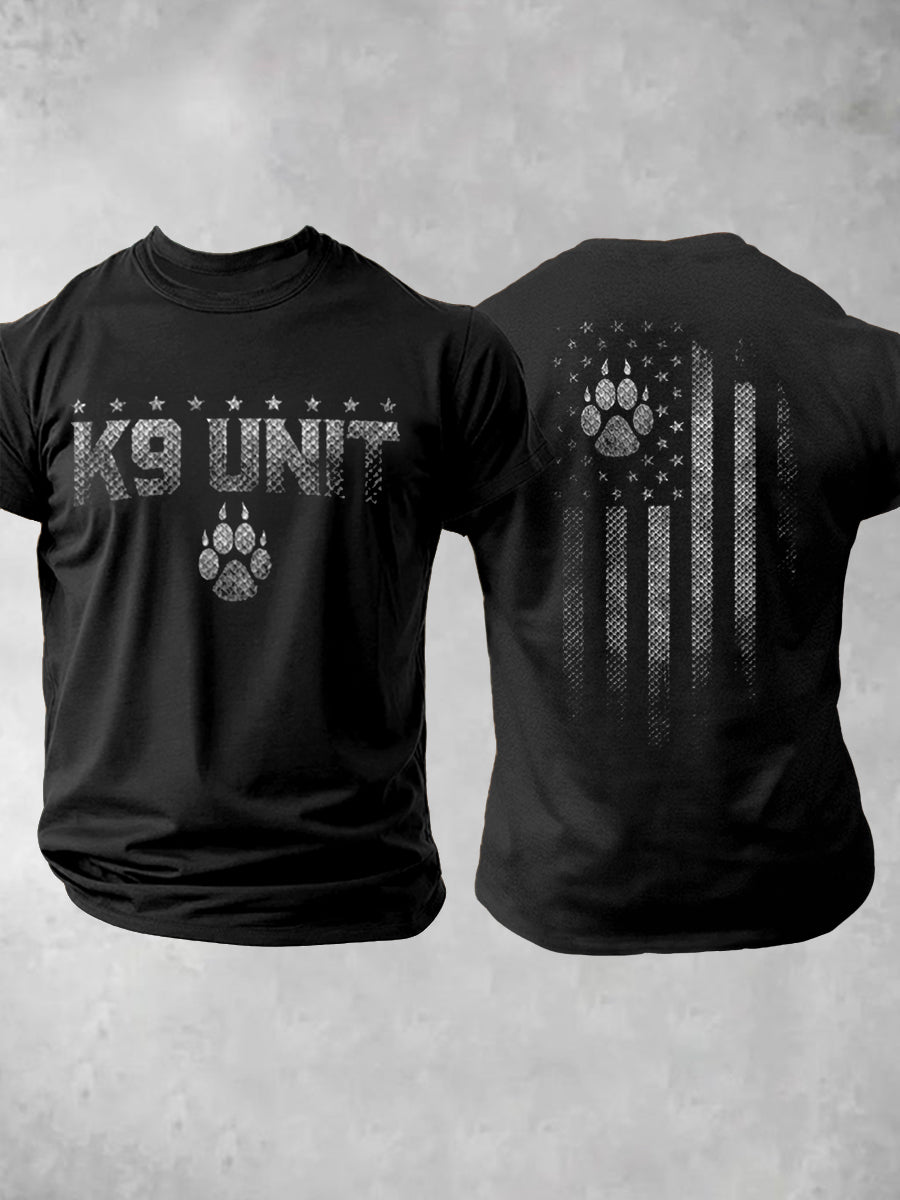 Men's Blue Line Patriotic K9 Police Officer Dog T-Shirt