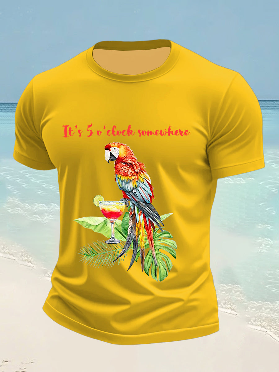 Men's Funny It's 5 O'clock Somewhere Printed Short Sleeve T-shirt