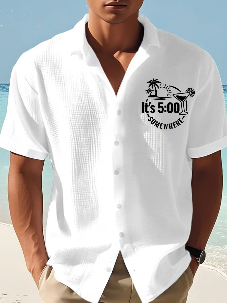 Men's It‘s 5 O'clock Somewhere Print Casual Short-Sleeve Shirt