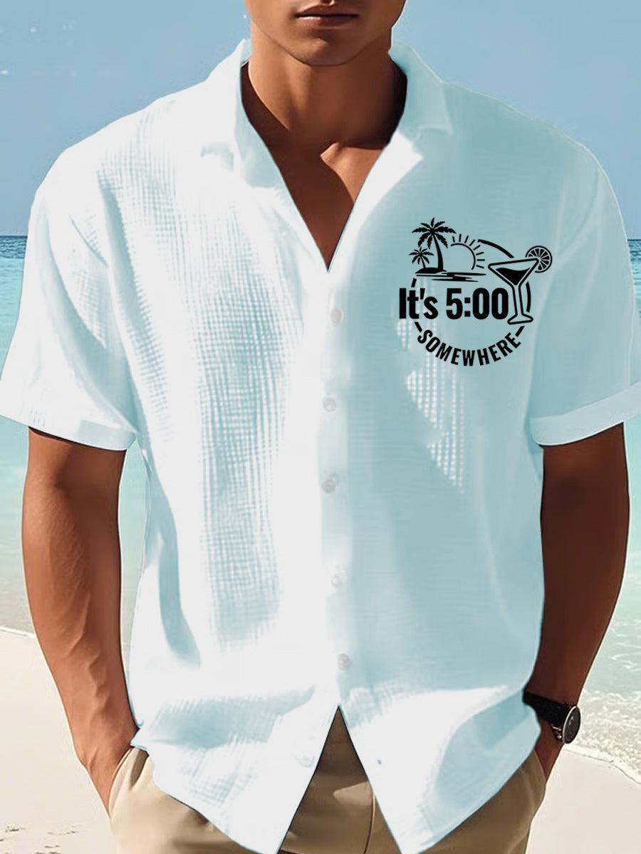 Men's It‘s 5 O'clock Somewhere Print Casual Short-Sleeve Shirt